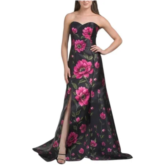 RENE BY RENE RUIZ Strapless Floral Gown With Slit - Picture 1 of 4
